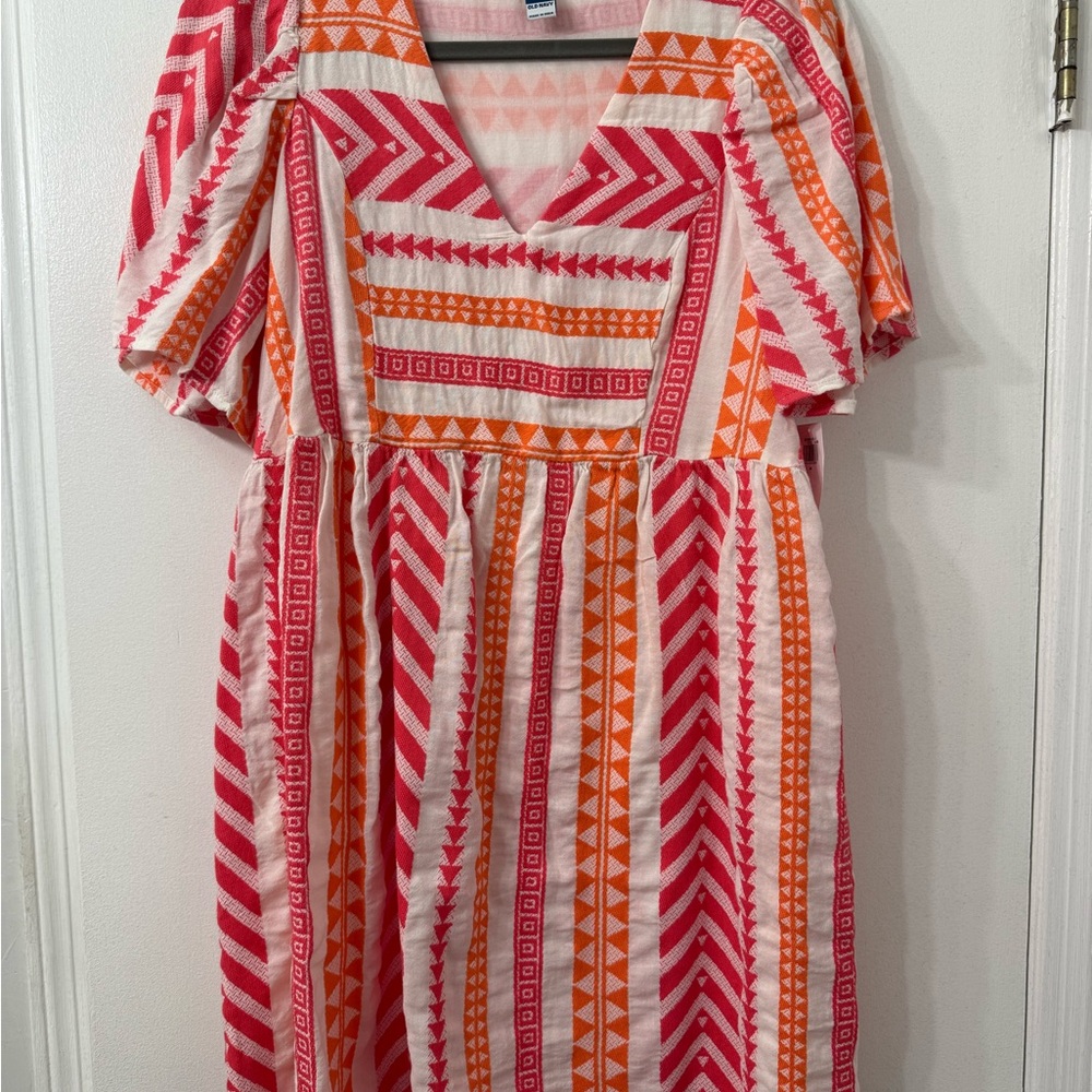 Vibrant Pink and Orange Geometric Dress
